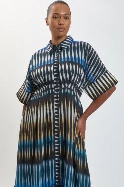 KarenMillen Robe Midi Tissée À Col Et Rayures Grande Taille<Femme Robes|Robes Mi-Longues