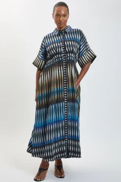 KarenMillen Robe Midi Tissée À Col Et Rayures Grande Taille<Femme Robes|Robes Mi-Longues