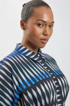 KarenMillen Robe Midi Tissée À Col Et Rayures Grande Taille<Femme Robes|Robes Mi-Longues