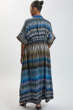 KarenMillen Robe Midi Tissée À Col Et Rayures Grande Taille<Femme Robes|Robes Mi-Longues