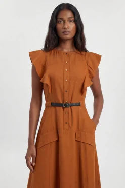 Robe Midi Tissée Col Licou En Viscose Et Lin Petite