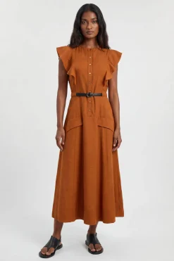 Robe Midi Tissée Col Licou En Viscose Et Lin Petite