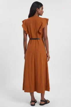 Robe Midi Tissée Col Licou En Viscose Et Lin Petite