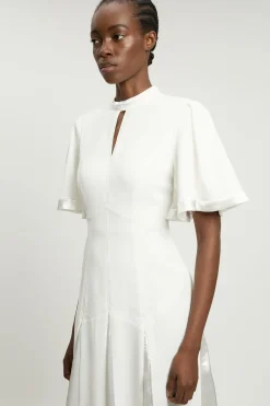 Robe Midi Tissée À Détails Contrastés En Satin