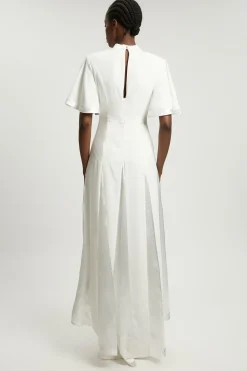 Robe Midi Tissée À Détails Contrastés En Satin