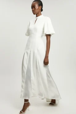 Robe Midi Tissée À Détails Contrastés En Satin