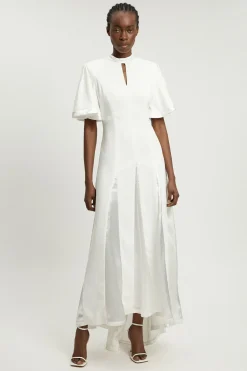 Robe Midi Tissée À Détails Contrastés En Satin