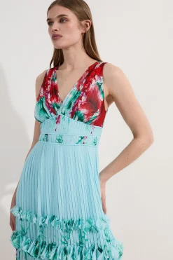 KarenMillen Robe midi tissée à détails floraux plissés et bretelles<Femme Robes|Robes Mi-Longues