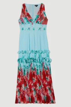 KarenMillen Robe midi tissée à détails floraux plissés et bretelles<Femme Robes|Robes Mi-Longues
