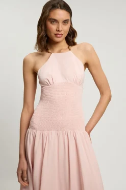 Robe Midi Tissée À Encolure En V Avec Détails Froncés