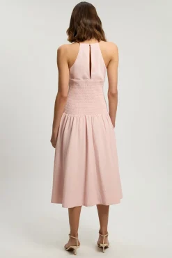 Robe Midi Tissée À Encolure En V Avec Détails Froncés