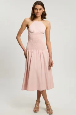 Robe Midi Tissée À Encolure En V Avec Détails Froncés