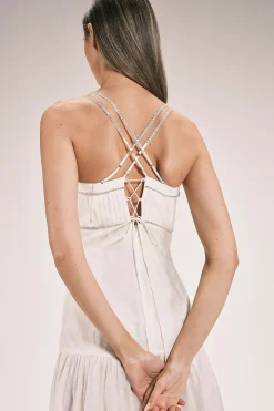 Robe Midi Tissée En Coton Avec Détails Diamantés