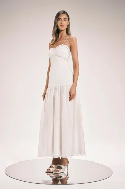 Robe Midi Tissée En Coton Avec Détails Diamantés