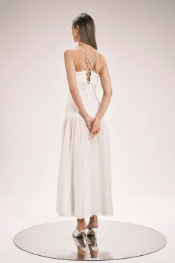 Robe Midi Tissée En Coton Avec Détails Diamantés