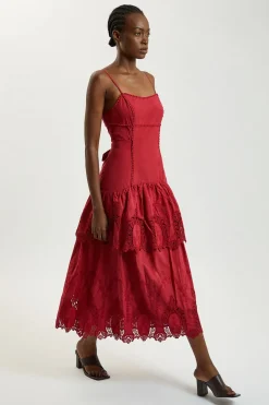 Robe Midi Tissée En Coton À Découpes Et Bretelles Fines