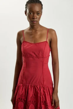 Robe Midi Tissée En Coton À Découpes Et Bretelles Fines
