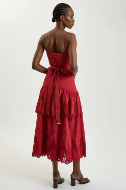 Robe Midi Tissée En Coton À Découpes Et Bretelles Fines