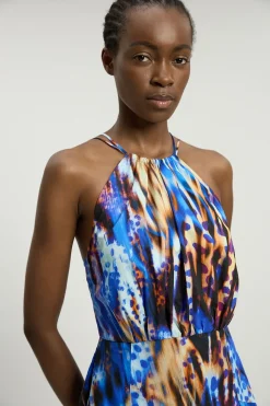 Robe Midi Tissée En Coton À Encolure Américaine Avec Taille Basse
