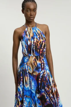 Robe Midi Tissée En Coton À Encolure Américaine Avec Taille Basse