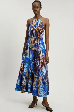 Robe Midi Tissée En Coton À Encolure Américaine Avec Taille Basse