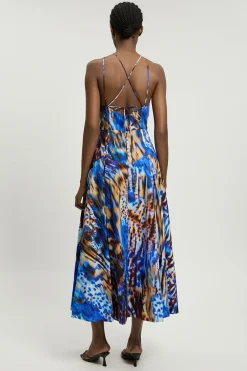 Robe Midi Tissée En Coton À Encolure Américaine Avec Taille Basse
