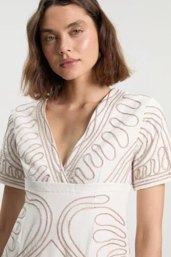 KarenMillen Robe Midi Tissée en Coton Lin avec Broderie Cornelli et Dos Ouvert<Femme Robes|Robes Mi-Longues