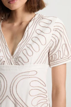 KarenMillen Robe Midi Tissée en Coton Lin avec Broderie Cornelli et Dos Ouvert<Femme Robes|Robes Mi-Longues