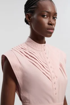 Robe Midi Tissée En Coton Plissée Avec Ceinture À Nouer À La Taille
