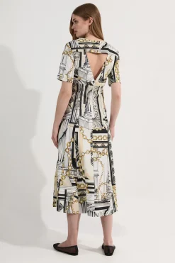 Robe midi tissée en coton sateen imprimé Roma avec jupe complète