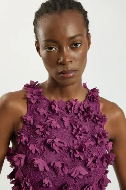 Robe midi tissée en dentelle avec appliques de pétales