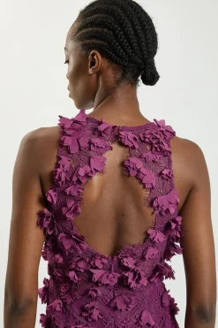 Robe midi tissée en dentelle avec appliques de pétales