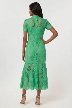 Robe Midi Tissée En Dentelle À Col Montant