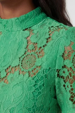 Robe Midi Tissée En Dentelle À Col Montant