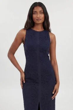 Robe Midi Tissée En Dentelle Sans Manches