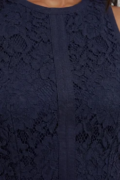 Robe Midi Tissée En Dentelle Sans Manches