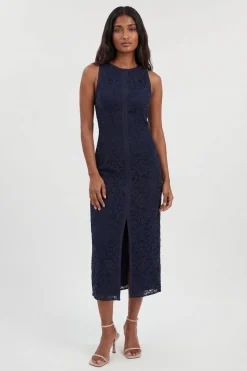 Robe Midi Tissée En Dentelle Sans Manches