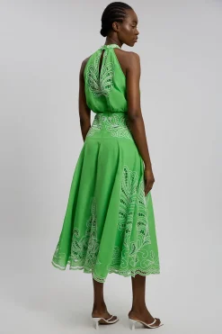 Robe Midi Tissée En Georgette Avec Découpes Ajourées Et Col Licou