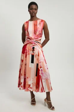 KarenMillen Robe Midi Tissée En Georgette De Viscose À Imprimé Floral Sans Manches<Femme Toutes Les Robes|Robes Mi-Longues