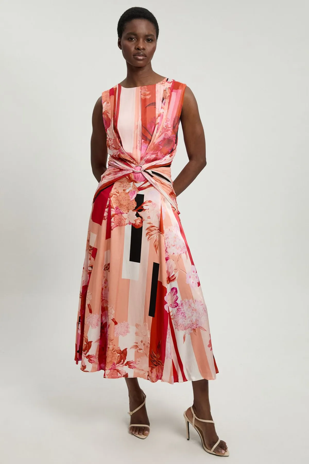 KarenMillen Robe Midi Tissée En Georgette De Viscose À Imprimé Floral Sans Manches<Femme Toutes Les Robes|Robes Mi-Longues