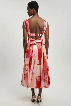 KarenMillen Robe Midi Tissée En Georgette De Viscose À Imprimé Floral Sans Manches<Femme Toutes Les Robes|Robes Mi-Longues