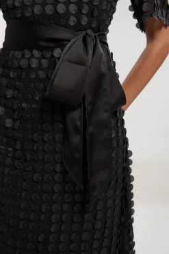 Robe Midi Tissée en Georgette Texturée avec Col Chemise en Satin