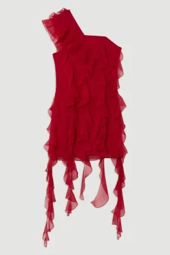 Robe midi tissée en géorgette premium en viscose avec panneaux et détails de volant