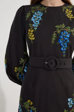 KarenMillen Robe midi tissée en lin-coton brodée de motifs floraux<Femme Toutes Les Robes|Robes Mi-Longues