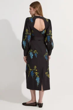 KarenMillen Robe midi tissée en lin-coton brodée de motifs floraux<Femme Toutes Les Robes|Robes Mi-Longues