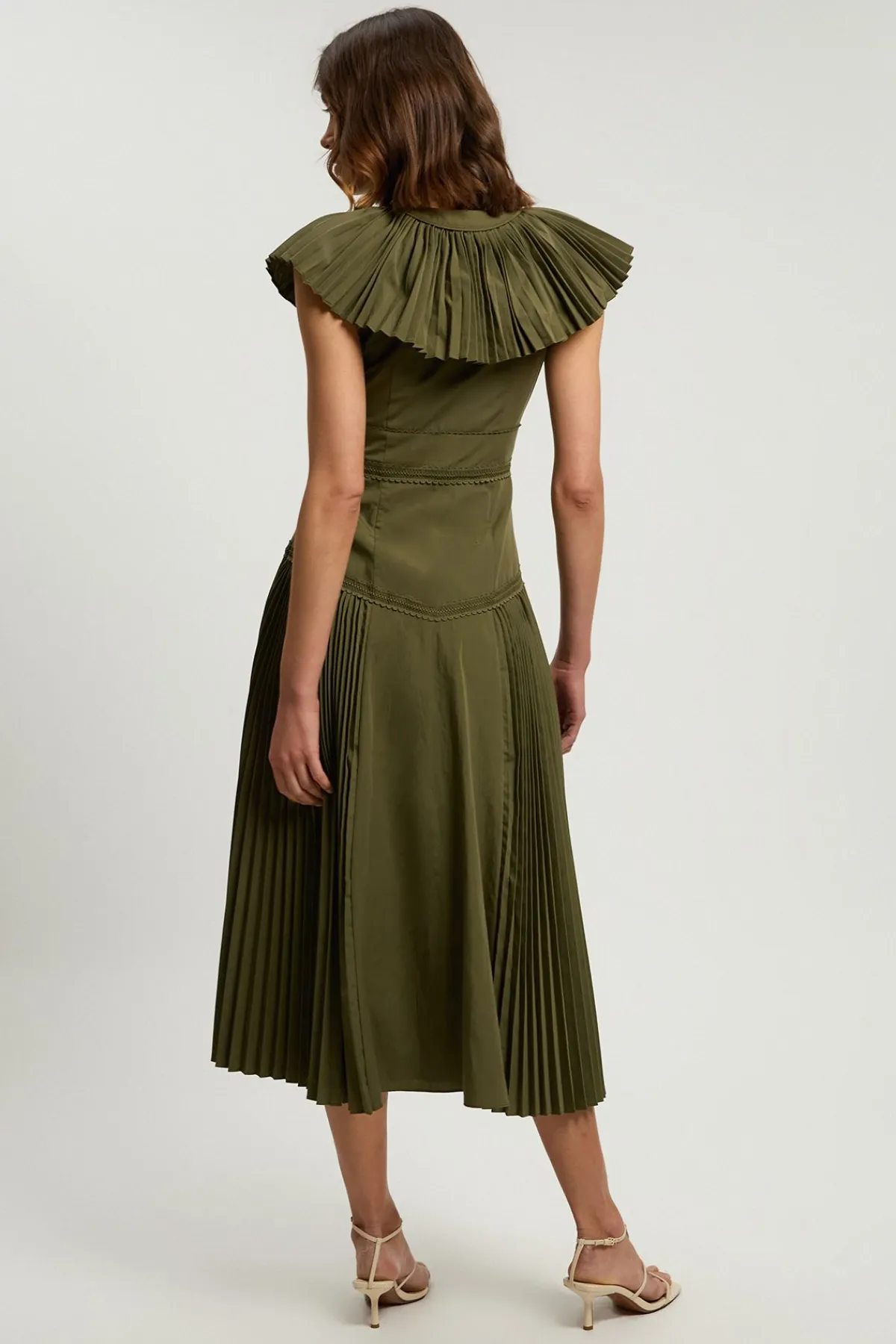 KarenMillen Robe Midi Tissée En Popeline De Coton Avec Détails Plissés<Femme Robes|Robes Longues
