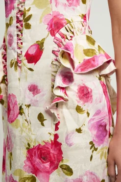 Robe Midi Tissée En Popeline De Coton À Imprimé Floral Dispersé Avec Détails Baleinés Petite