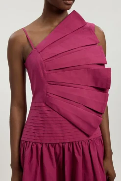Robe Midi Tissée En Popeline De Coton Avec Détail De Plis 3D