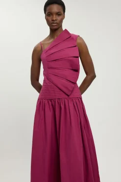 Robe Midi Tissée En Popeline De Coton Avec Détail De Plis 3D