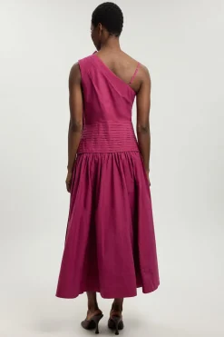 Robe Midi Tissée En Popeline De Coton Avec Détail De Plis 3D
